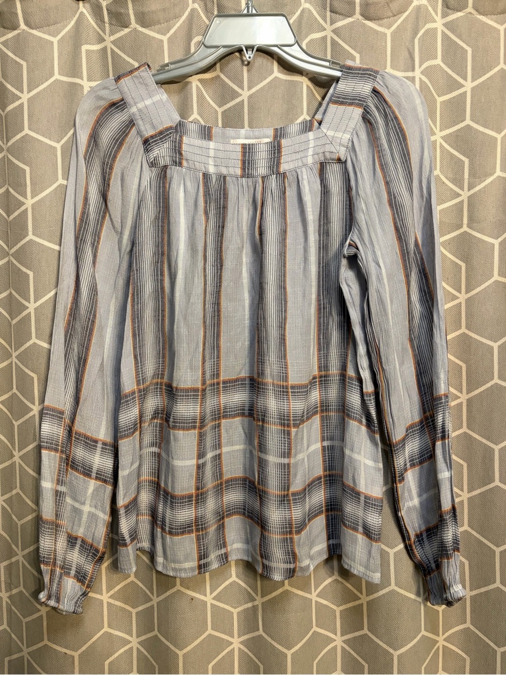 LC Lauren Conrad Blue and Brown Striped Square-Neck Peasant Top